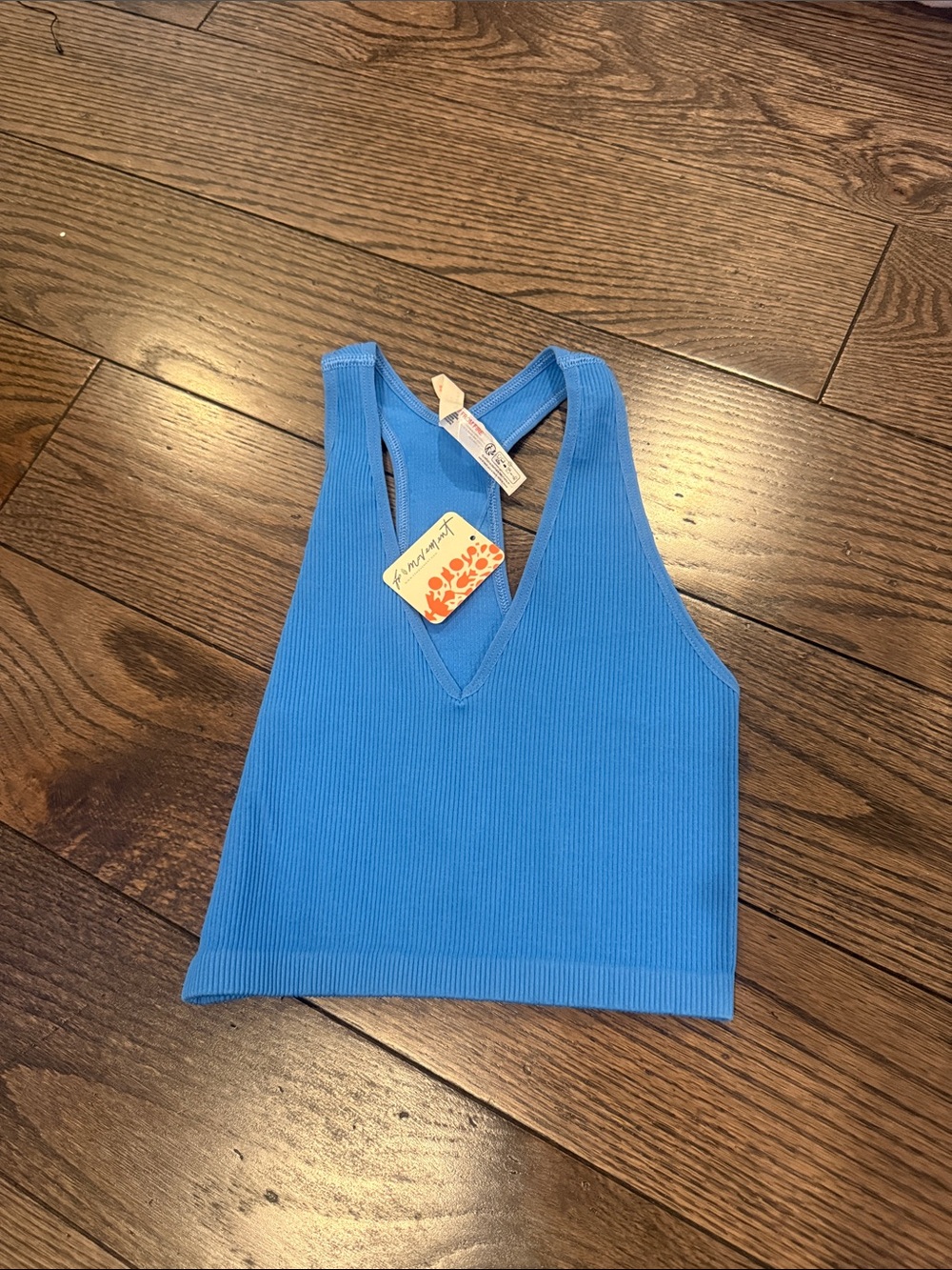 NWT Free people Women's Blue Ribbed V-Neck Tank Top